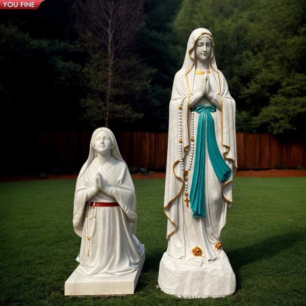 Outdoor Church Religious White Life Size Marble Statue of Virgin Mary Lourdes and Holy Bernadette