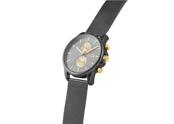 Mesh band stainless steel case men chronograph watch with 5atm water resistant