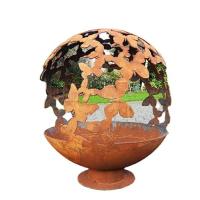 corten Steel Sphere Outdoor Wood Fire Pit garden laser cut fire ball