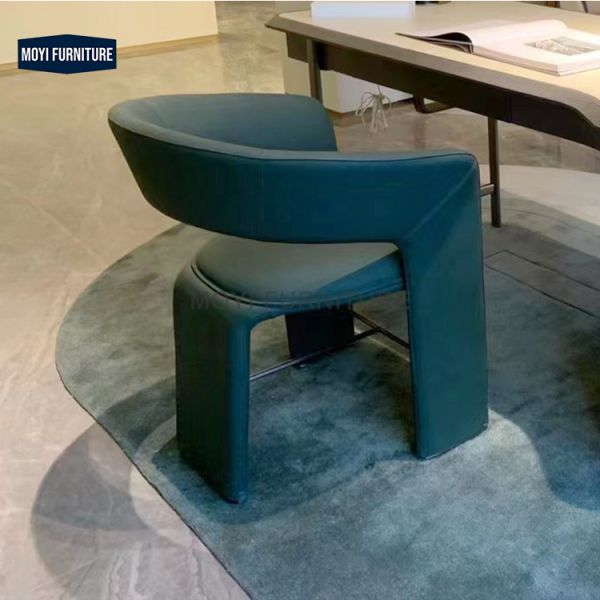 Nordic Minimalist Leather Single Sofa Chair Modern Dining Room Furniture Curved Backrest Dining Chair for Home