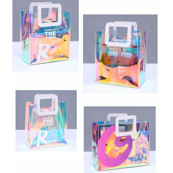 Радужные сгущенные ясные сумки PVC с ручкой PU кожаной