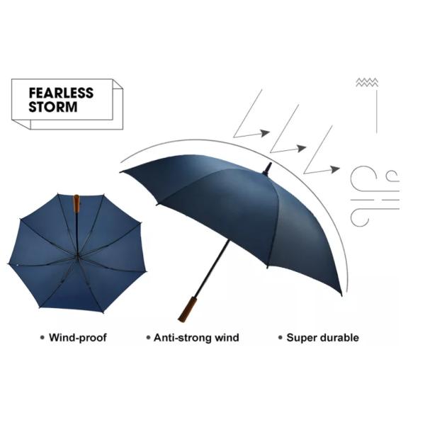 190T Pongee Double Canopy Fiberglass Windproof Golf Umbrella Straight Oversize