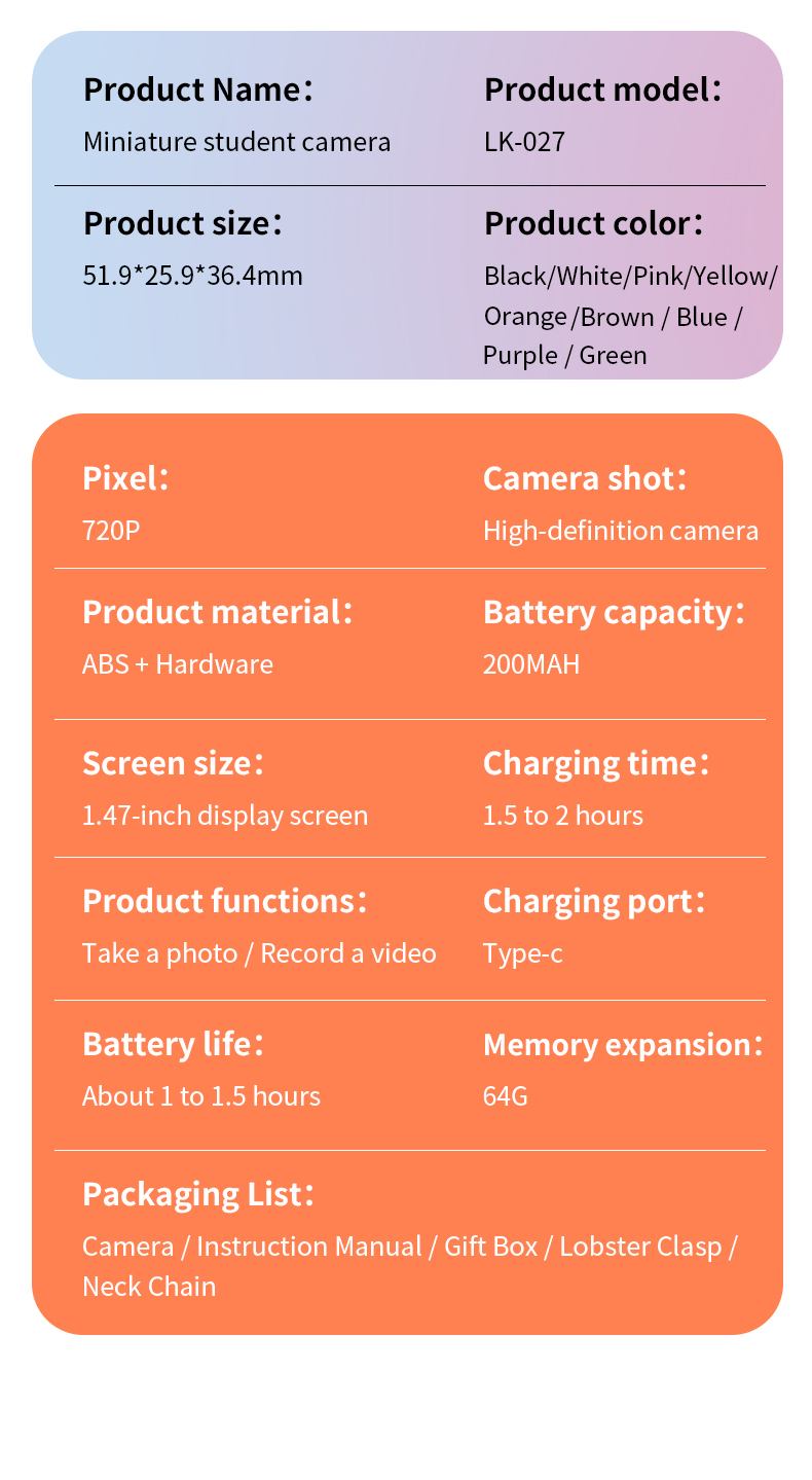 DLC Neck-Wearable Mini Camera | 48MP 1080P HD Flip Rotatable Lens Built-in Flash Filters Selfie Mode Video Recording Face