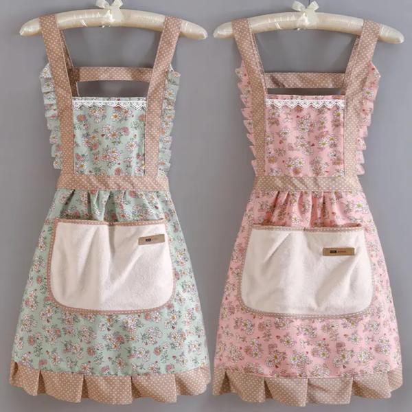 Korea Home Kitchen Decoration Durable and Breathable Floral Ruffled Aprons for Women