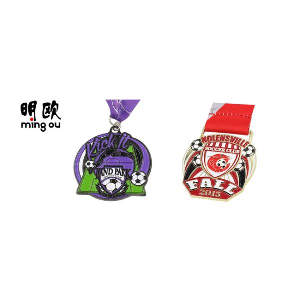Customized Kids Football Medals Soft Enamel Fill With Polyester Ribbon