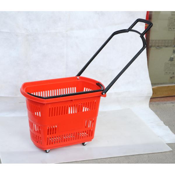 Голубая пластиковая ходя по магазинам корзина супермаркета корзин 60L вагонетки с колесами