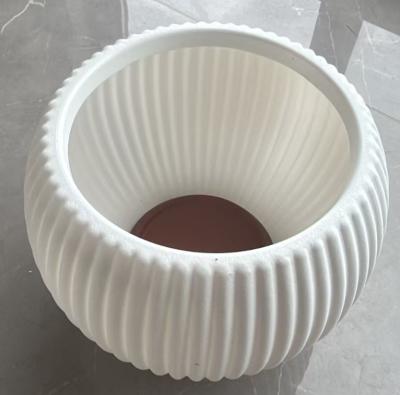 HDPE Nordic Minimalist Matte Striped Ceramic Flower Pot in Earth Tone for Indoor and Outdoor Use
