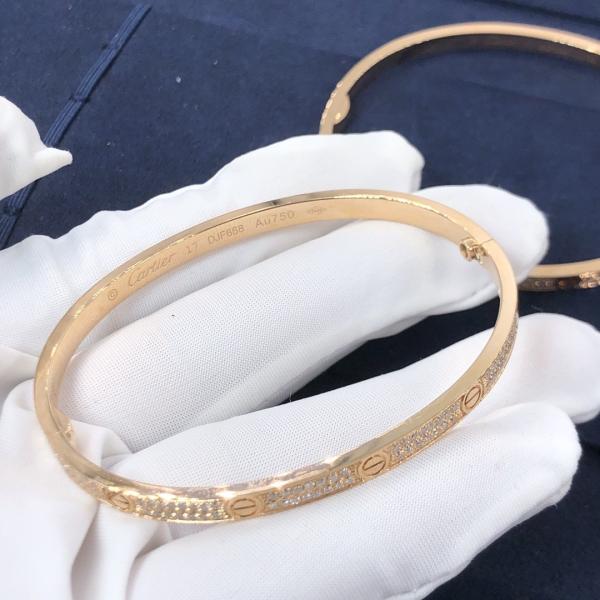 High Quality Fashion Fine Jewelry Pure 18k Real Gold And Natural Vs Diamonds LOVE Bracelet, Small Model Paved