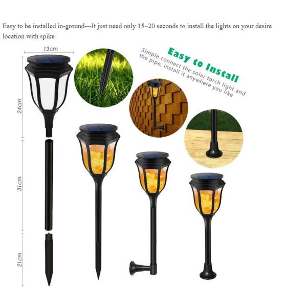 2020 Waterproof New Luxury Solar Flame Torch Lights Dancing Flame Flickering 96 LED Solar Garden Lawn Lamp for Outdoor D