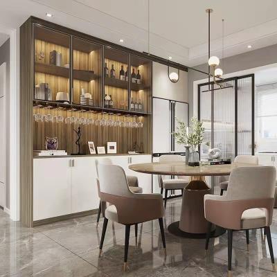 Rectangular MDF Dining Room Cupboard Wall Cabinets Solid Slatted Upholstered Chairs
