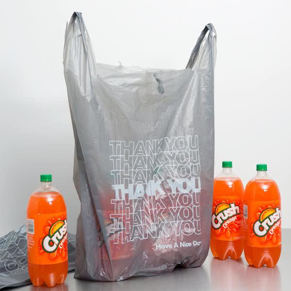 Gray Colour Thank You Plastic Shopping Bags High Durability 18 X 8 X 32