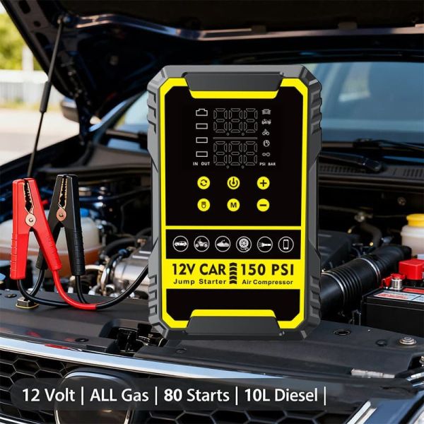 Portable 3000A Auto Emergency Jump Starter With Air Compressor 150PSI