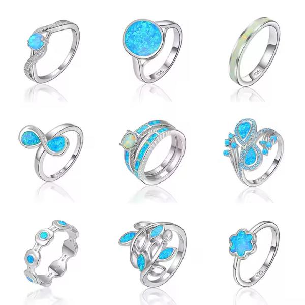Blue Vermeil Opal Inlay Wedding Band Womens Jewelry 925 Silver