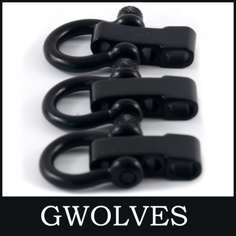 Outdoor Camping Stainless Steel Screw Bow Shackle 5mm Black Adjustable Paracord Shackle