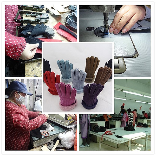 Fashion Double Face Shearing Sheepskin Leather Winter Gloves with Bowknot for Lady