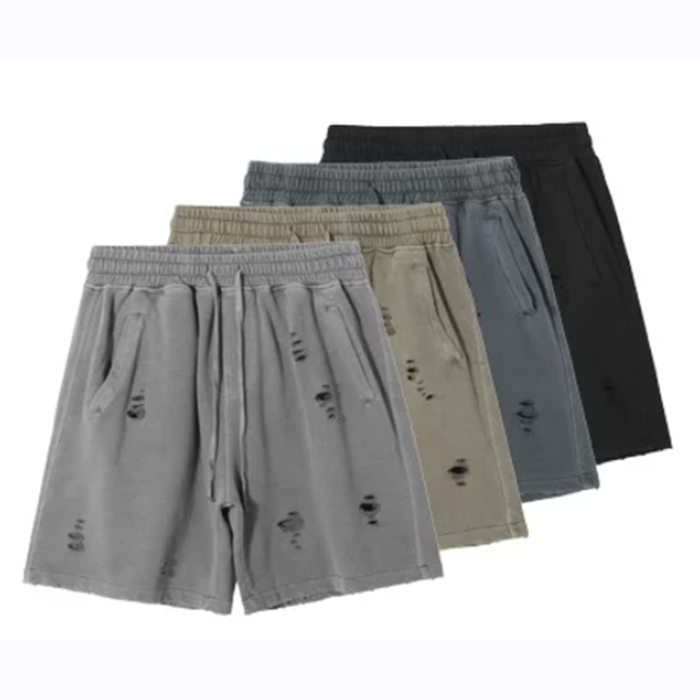 350GSM Sports Sweat Shorts Heavyweight Distressed Ripped Shorts Unisex
