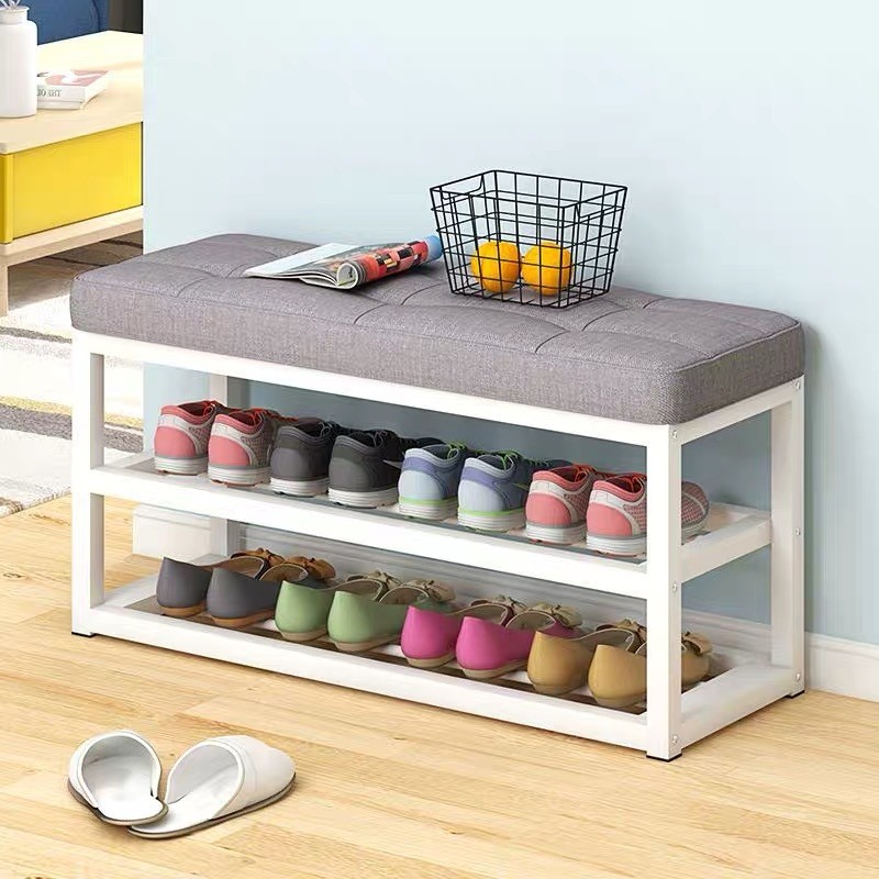 FOB Xiamen Port Durable Bamboo Metal Sitting Stool Shoes Rack for Bath Room Furniture