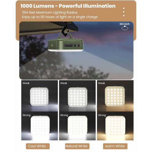 Assembled Height 1.77 inches 1000LM 5 Modes Solar/USB Rechargeable Camping Lantern