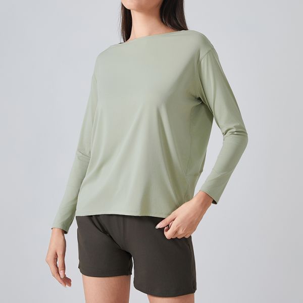 Soft Modal Long Sleeve Boat Neck Top and Leggings Set Dusty Blue Stretchy Breathable