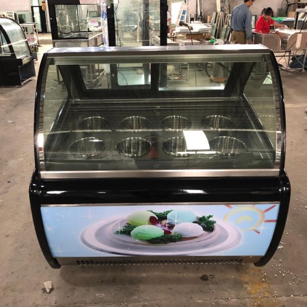 Commercial Ice Cream Display Freezer Refrigerated Gelato Round Drum Pan