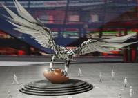 Altura de aço inoxidável da escultura 500cm de Eagle da escultura do metal da grande decoração do tamanho