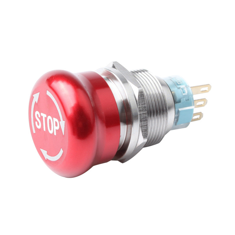 22mm 1NO1NC 3-Pin Stainless Steel 304 Emergency Stop Switch with Turn-Reset Feature Max Voltage 250V