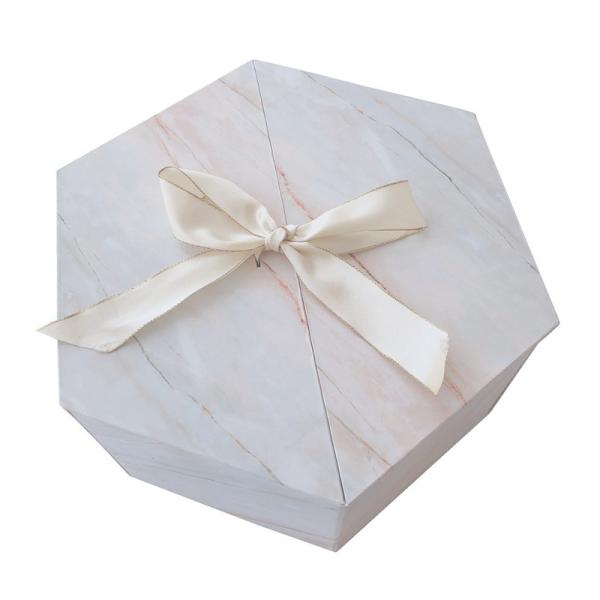 Recyclable Kraft Hexagon Shape Gift Box White Pink Black Marble Print For Wedding Favors