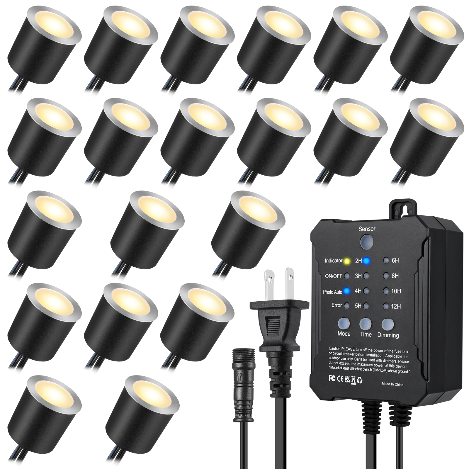 Timer Equipped Dimmable LED Deck Lights 20Pack Including Photocell Sensor