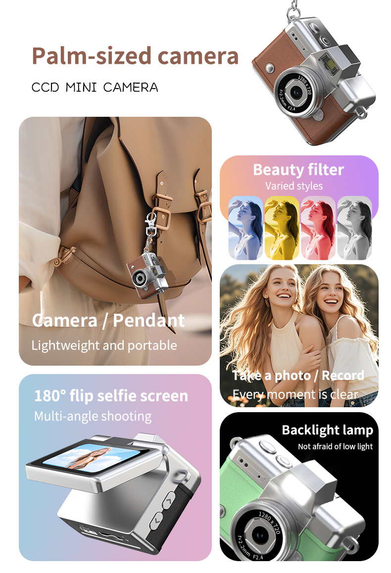 DLC Neck-Wearable Mini Camera | 48MP 1080P HD Flip Rotatable Lens Built-in Flash Filters Selfie Mode Video Recording Face