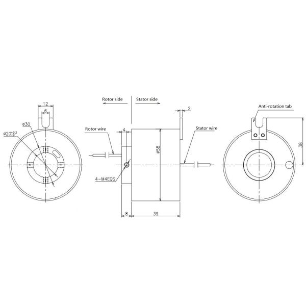 Inner Hole 20mm USB2.0 Through Bore Slip Ring 300rpm 24VAC