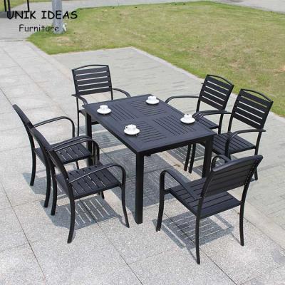 Mesa de jantar exterior impermeável preta D80xL120xH73CM da mobília do jardim do pátio