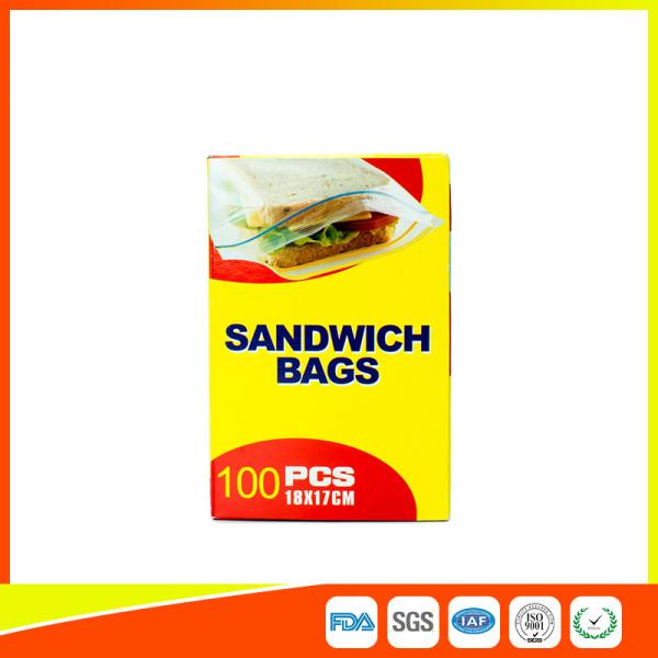 Food Grade Plastic Clear Recyclable Sandwich Bags , Reusable Bag With Zipper