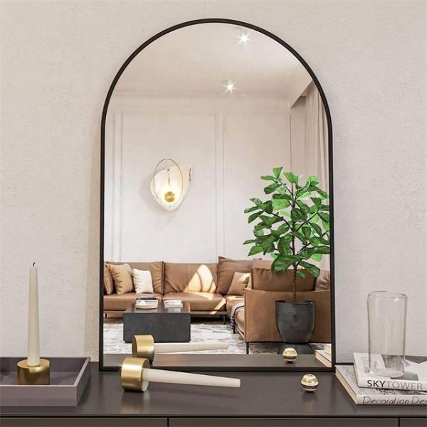 Customized Logo Decorative Wall Mirror with Arched Aluminum Frame and Customer Logo