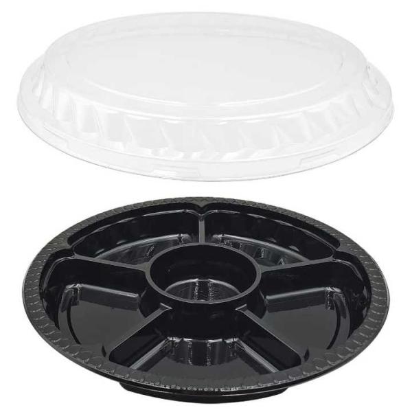 10 Inch Disposable Divided Plastic Food Tray Platter Appetizer Tray With Lid Round Plastic Serving Tray