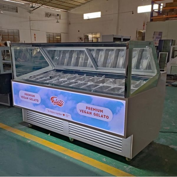 Customized LED LOGO Panel Ice Cream Freezer Counter Countertop Gelato Freezer
