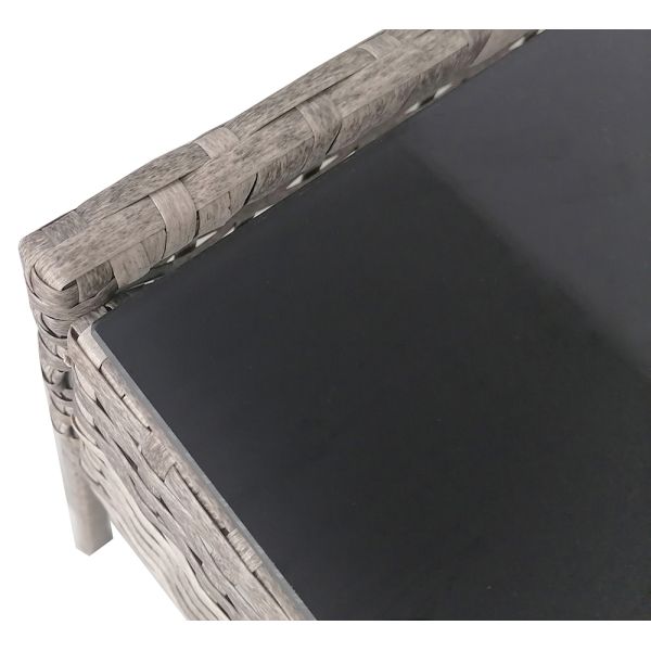 Four Pieces Patio PE Rattan Wicker Furniture Set Outdoor Garden Conversation Sofa Set with Gray Cushions Glass Top Coffee Table