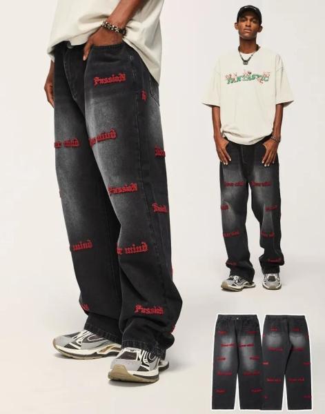                  Streetwear Men′s Pant Blank Baggy Denim Distressed Vintage Stacked Flare Jeans Pants             
