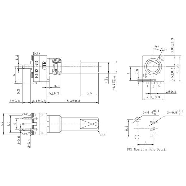 Vertical Type Single Unit Carbon Composition Potentiometer For Volume Controlling