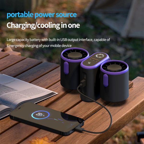 3 In 1 Dual Head Portable Air Cooling Fan With 8000mAh Battery Outdoor Use