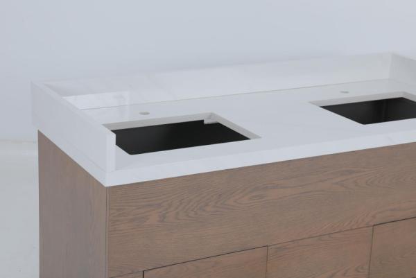 Commercial Hotel Oak Veneer Stained Bathroom Vanity With Wood Console
