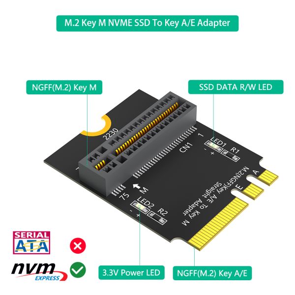 M.2 NGFF Adapter for High Speed Data Transmission with Vertical Installation and Plastic Support Frame