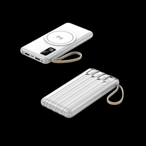 10000mAh Wireless Power Bank with 4 Cables, 3 Colors