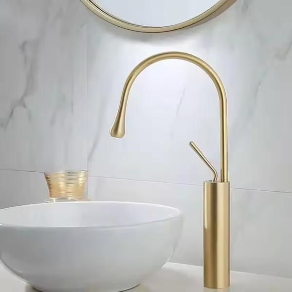 Hot Cold Water Function Lizhen Hwa.Con Style Golden Design Basin Faucet for Bathroom