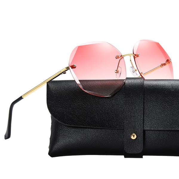 Colorful Gradient Lens Rivets Fashion Rimless Women Sunglasses