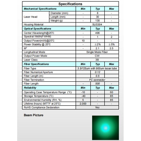 10mW 488nm Green Blue Single Mode Fiber Coupled Laser Diode Module for Laser Printing