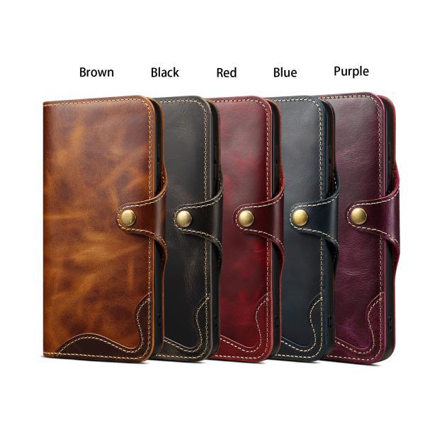 Popular Samsung Apple Huawei S25Ultra Waxed Cowhide Mobile Phone Leather Case S24 Genuine Leather Case S22 Wallet Protection