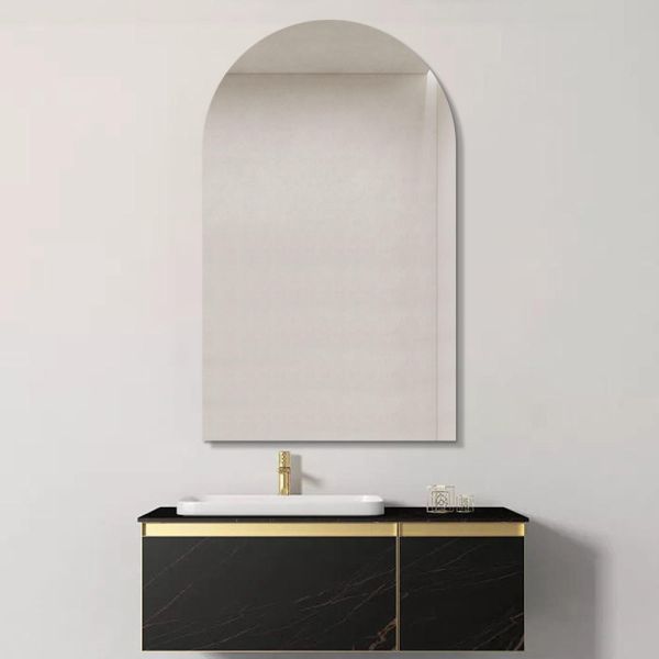 Premium Living Room Frameless Wall Mirror  , Silver Arch Shaped Bathroom Mirror