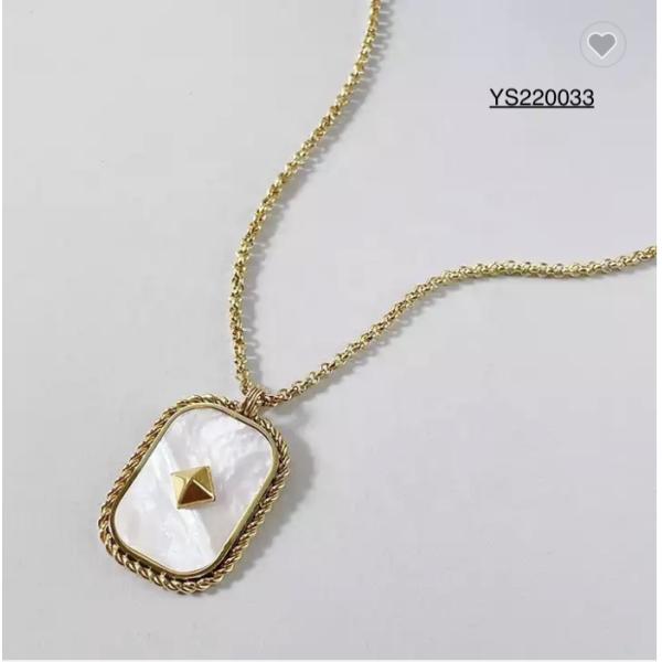 Large Tag 15.7'' Stainless Steel Necklace And Bracelet Set White Fritillary Inlaid