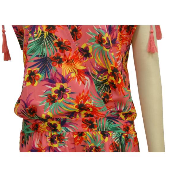 Satin Ladies Summer Jumpsuits , Loose Off The Shoulder Floral Jumpsuit Mesh Fabric