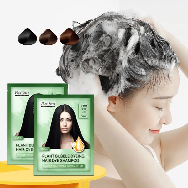 PureStyle OEM Fast Black Organic Bubble Hair Dye Shampoo 300ml Herbal Formula Permanent Treatment Cream Harmless for Hair Skin Free